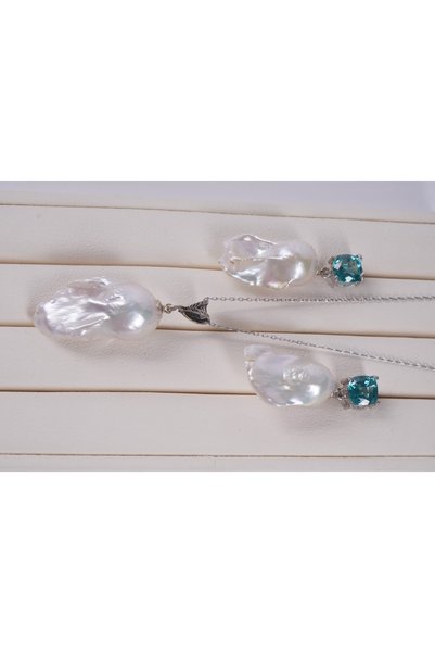 Aksesuaring Apatite Taşlı Gümüş Barok İnci Set