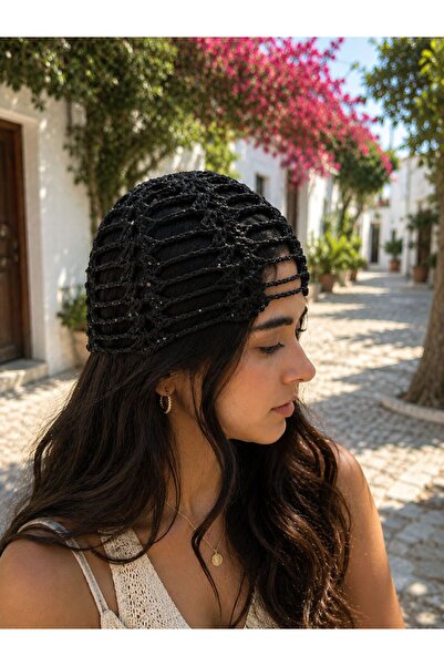 som Black Hand Knitted Sequined Summer Mesh Beanie - Bohemian Women's Beanie