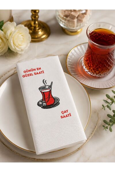 GM 30’lu Çay Saati Baskılı Kağıt Peçete 17x8 cm | 2 Katlı Dekoratif Misafir v...