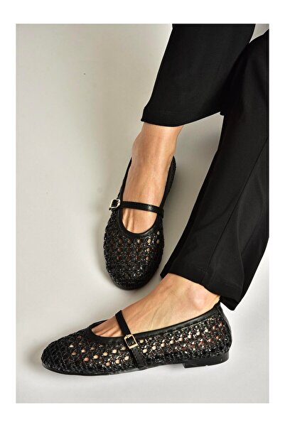 LC Waikiki Nevavm Black Women's Ballerinas with a Difference Y267272709