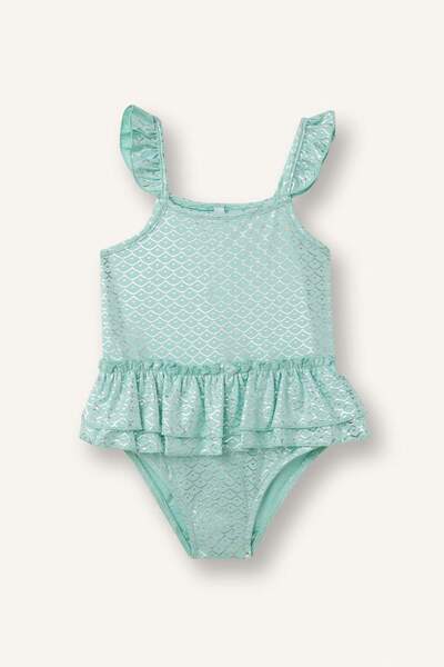 DeFacto Costum de baie verde mentă cu model cu solzi de pește cu sclipici pen...
