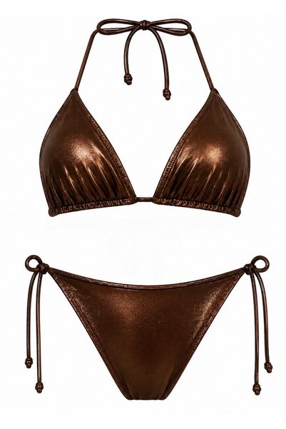 Atelier Tuberose Women's Brown Shiny Glitter Bikini Set