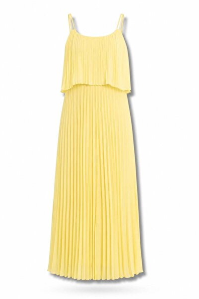 5in1Canpolat Rochie galbenă din șifon plisat 00778