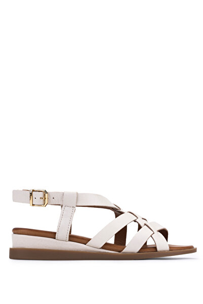Tamer Tanca Women's Genuine Leather Beige Flat Sandals