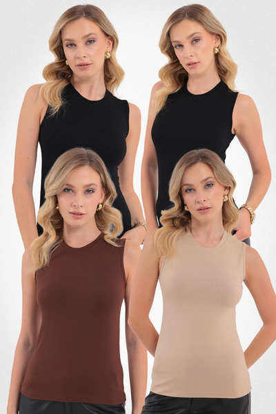 Yade Fashion Kolsuz Bisiklet Yaka Bluz 4'lü Set