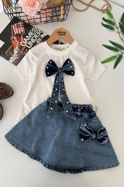 Minigimin Cicileri My Little Girl's Bow Detailed Shorts and Skirt 2-Piece Set...