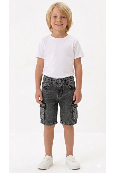 vovido Boys' Smoked Snow Wash Cargo Pocket Denim Shorts - Adjustable Elastic ...