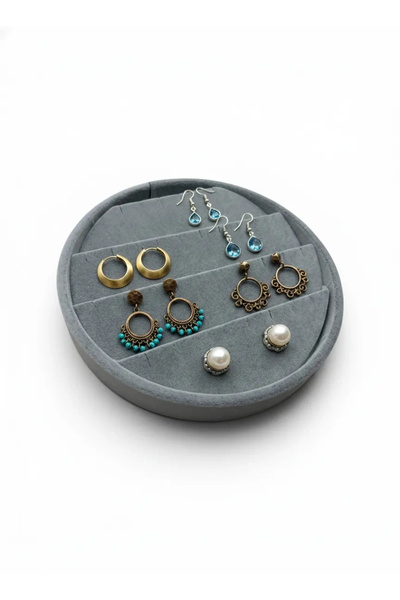 MeGass Dekor Cylinder Model Suede Fabric 20/20 cm Gray Earring-Piercing Tray