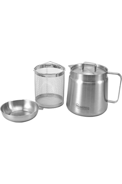 HOMEPRO Stainless Steel Oil Filter Pot with Strainer, 2L Capacity, Dust Proof...