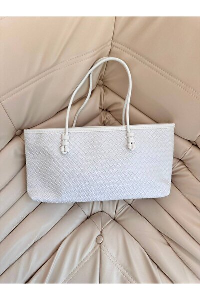 minebag Pletena detaljna torba za rame od umetne kože Dora, bela