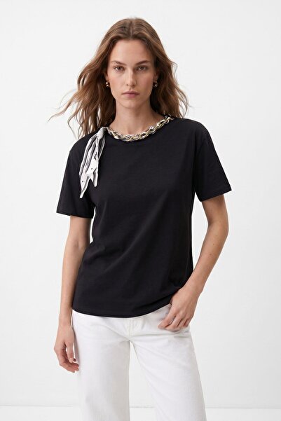 Rays Μαύρο T-shirt με λεπτομέρεια φουλαριού με αλυσίδα στον λαιμό 26828
