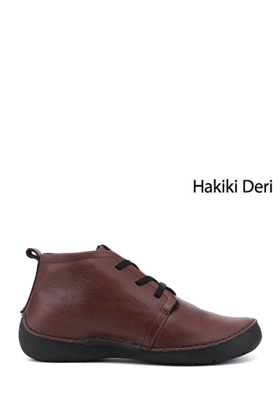 GÖNDERİ(R) Women's Burgundy Lace-Up Genuine Leather Comfort Boots
