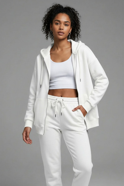 Runades Women's Thick Three-Thread Fabric Zippered Hooded Jacket