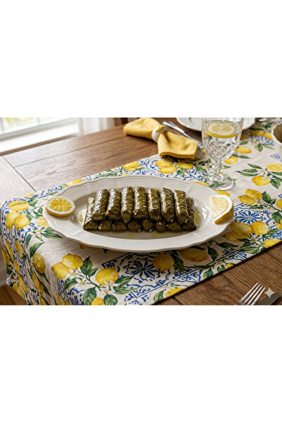 Kare Home 🍋Akdeniz Esintisi Limonlu Porselen 30 cm Oval Servis Tabağı I Deko...