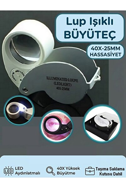 Neler Geldi Neler 40x25mm Kuyumcu Saatçi Led Işıklı Büyüteç Cep Lup Büyüteç E...