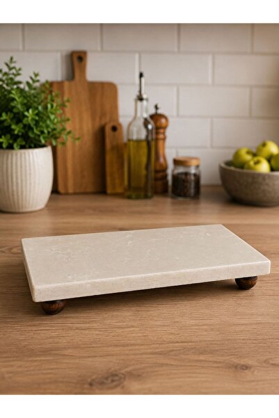 Batum Aksesuar Mermer yağlık altı Ahşap misket Ayaklı 20x10 cm mermer sunumluk