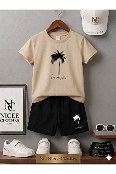 NC Nicee Clothes Summer Children's T-Shirt Shorts Unisex (Black Tree Losangel...