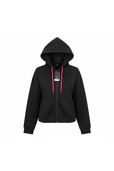 CRIVIT Women's Black Full Zip Hoodie with Pink Accents