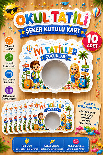 Sticker Ekspres 10 Adet Okul Yaz Tatili Hediyelik Şeker Kutusu Karne Mezuniye...