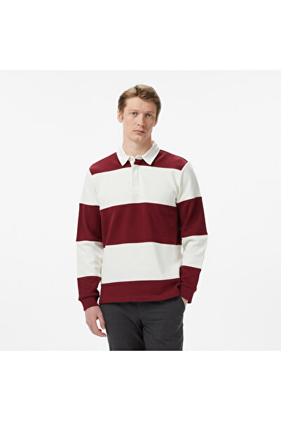 Nautica Erkek Bordo Regular Fit Çizgili Sweatshirt