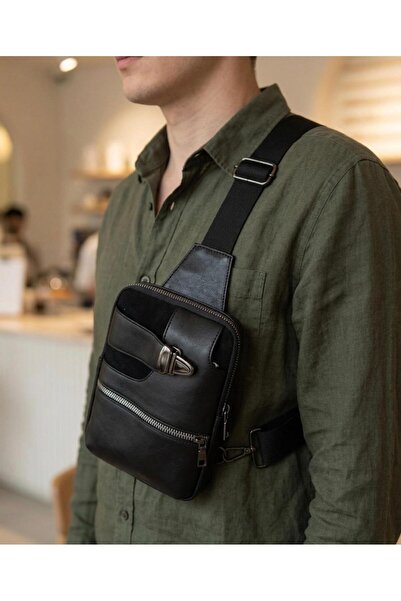 zyc Genuine Leather Shoulder Bag with Compartments and Adjustable Strap