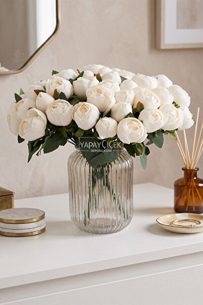 Yapay Çiçek Deposu Flori artificiale 18 buc Buchet de bujori 38 cm Crem