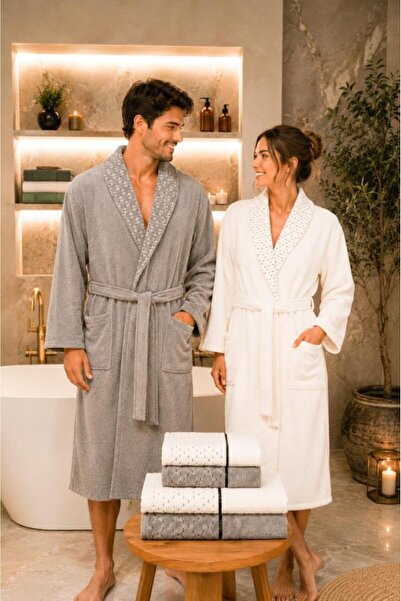 Çeyiz Diyarı Set halate de baie pentru familie Zigora, 8 piese, crem - gri