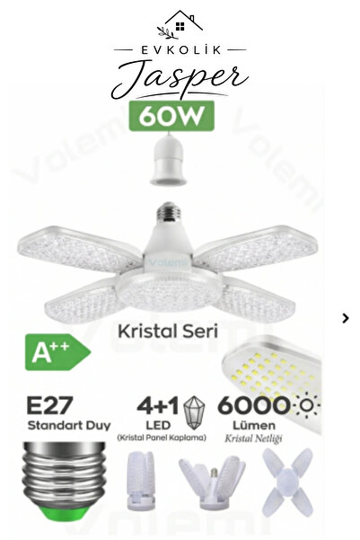 JASPER Kristal 60 Watt 6000 Lumen 4 Kollu Katlanır Ampul 4 1 Kanatlı Katlanab...