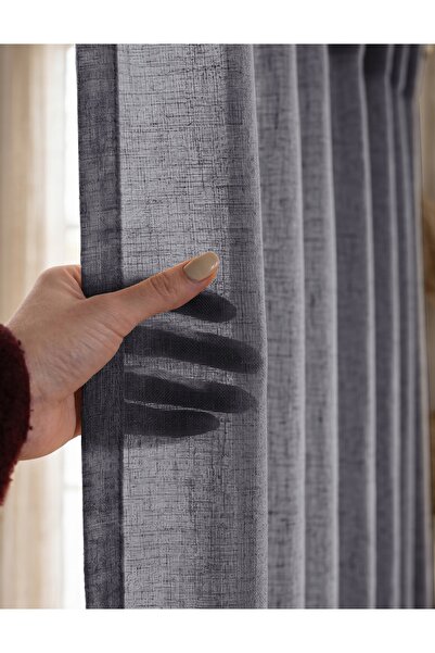 FAVOLLİ Antrasit Renk Keten Dokulu Tül Perde - 1/3 Sık Pile - Pinterest Stili...