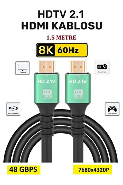 ZEYar Teknoloji 8K Ultra HD 2.1 HDMI Kablo - 48 Gbps Yüksek Hız, 8K@60Hz / 4K@120Hz, Dinamik HDR, eARC, PS5/Xbox Yeni Nesil Konsol Uyumlu 1,5 MT