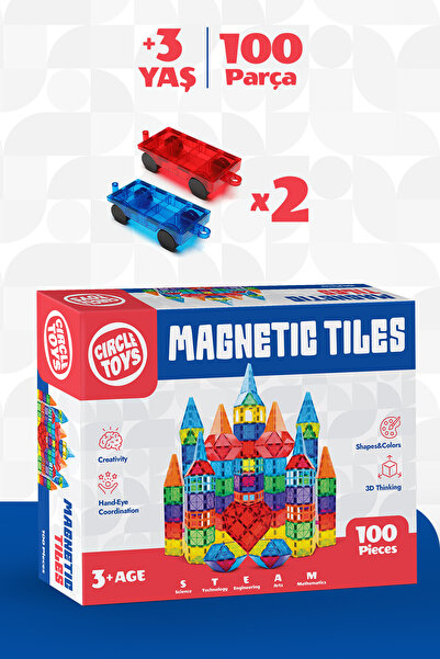 Circle Toys Magnetic Tiles Manyetik Yapı Blokları 100 Parça 3D STEAM Eğitici ...