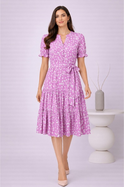 Bad Rochie Midi Damă din 100% Vâscoză – Roz cu Imprimeu Modern