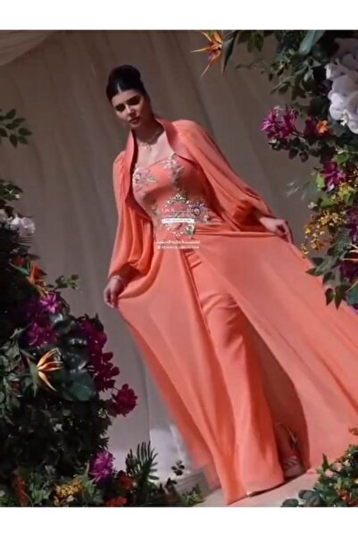 NALA FASHION Warm Coral Color Evening Dress,