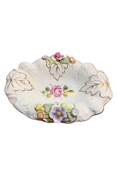 tayfuntufan antika koleksiyon European Hand-Painted Presentation Tray Measure...