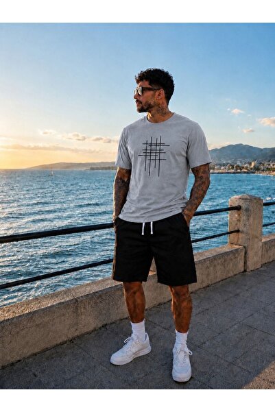 FAEL LİFE Unisex Wide-Let T-Shirt and Shorts Set with Rod Print