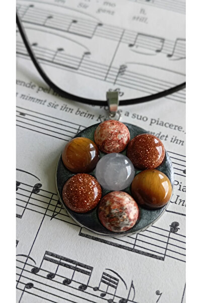 OEM Statement pendant Flower with semi-precious stone petals and round black ...
