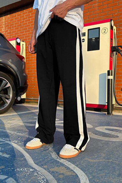 Flaw Wear Side Stripe Detail Black Sweatpants