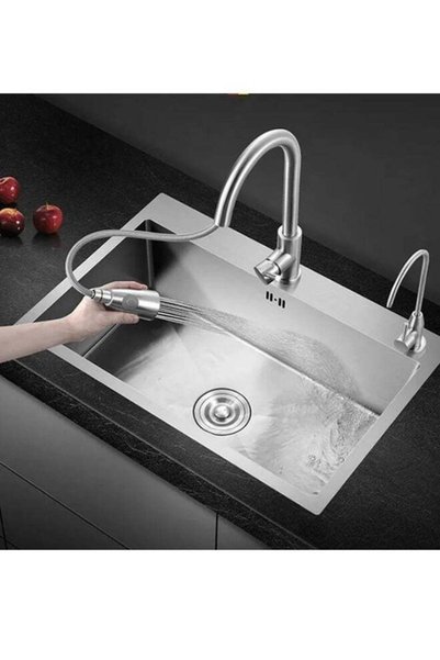 Wonderful-kitchens Kitchen Sink 65*45cm Stainless Steel 304 Single Nano Silver Anti-Rust - Two Holes Without Mixer