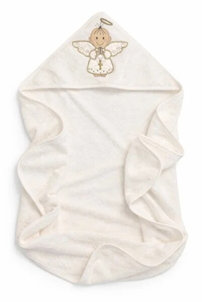Pure Boutique Prosop bebe ivoire cu gluga pentru botez bumbac moale broderie ...