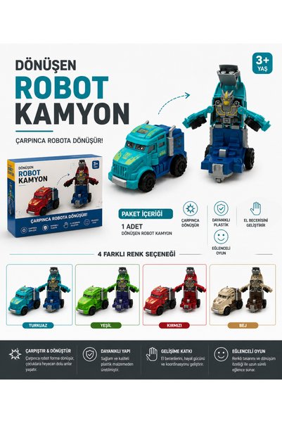 MİNGODAN Dönüşen Robot Kamyon Sürtmeli Oyuncak Çarpınca Robota Dönüşen Eğitic...