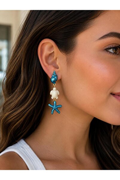 GK LUXURY & FASHION Steel Metal Hanging Earrings with Sea Shell, Starfish, an...