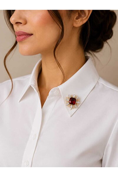 beyna aksesuar Crystal Red and White Stone 5 cm Metal Button 1 Pack 2 Pieces
