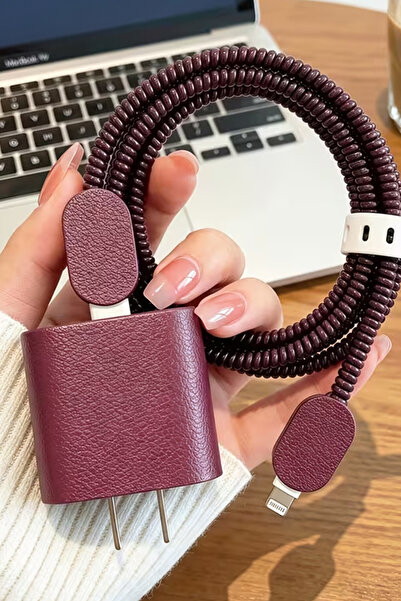 WANNA PROTECT iPhone 18W/20W/25W Deri Görünümlü Şarj Aleti Koruyucu Şarj Kabl...