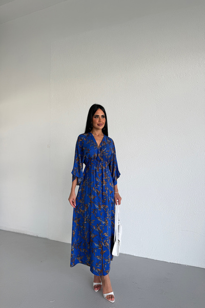 KAMACI BUTİK Double-breasted Collar Floral Patterned Dress