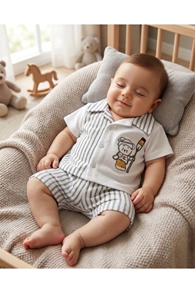 voyyo kids baby Baby Boy Striped Shirt and Collared Shorts Newborn Summer Set...