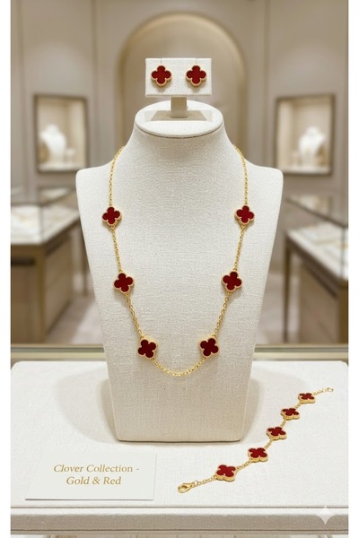 Zinora 2 piece elegant 4-leaf clover Jewelry Set – Necklace , Stud Earrings &...