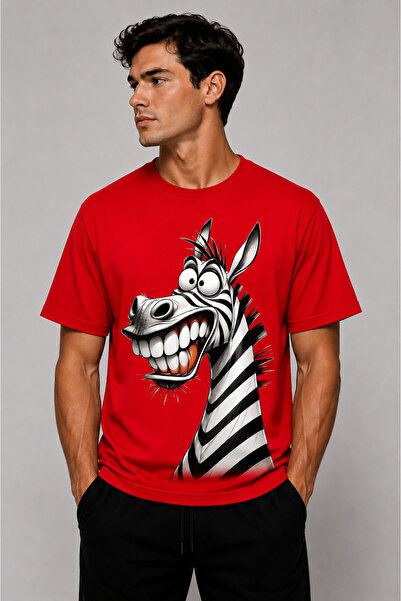 VODEXA Men's Oversize T-Shirt Zebra Printed 100% Cotton T-Shirt Comfortable Fit