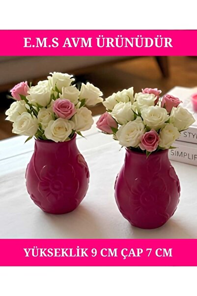 E.M.S AVM 2 Pieces Fuchsia Color Flower Patterned Vase Decorative Vase Decora...