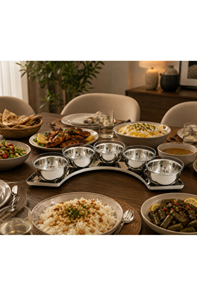 Wahat Aliamtiaz Luxury Serving Set with a Curved Tray and 5 Bowls