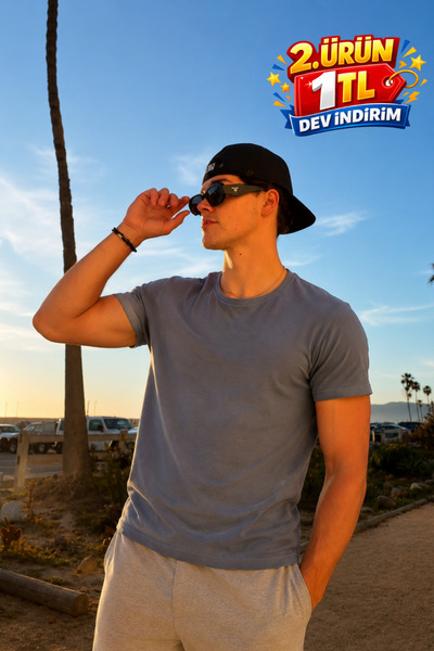 DAMGA JEANS Men's Casual Summer Crew Neck Smoked Basic T-Shirt